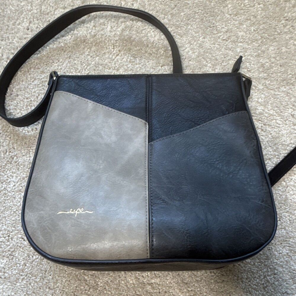 espe Black/Gray Colorblock Crossbody Bag Zip Closure Adjustable Strap Pockets